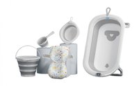 Set de baita 5 in 1 Premium pentru bebelusi Little Mom Comfort  Care grey, Cadita pliabila cu termometru integrat, Hamac moale ergonomic si accesorii de imbaiere incluse - 6