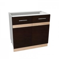 Corp inferior 80 YANA, 2 usi, corp alb, fronturi sonoma inchis + sonoma deschis, 80x50x77 cm - 1