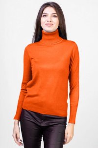 Helanca pullover, din tricotaj cu guler inalt, portocaliu - 1