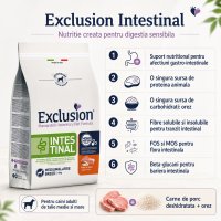 EXCLUSION Monoprotein VD Intestinal Medium&Large M-XL, Porc și Orez, dietă veterinară, hrană uscată câini, sistem digestiv, 2kg - 4