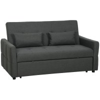 Canapea extensibila HOMCOM 3-in-1, 2 locuri, cu spatar reglabil, sezut lat, gri inchis - 1