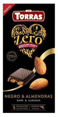 Ciocolata neagra cu migdale 72% cacao Zero - Fara zahar si gluten, 150g, Torras - 1