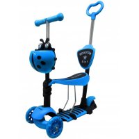 Trotineta 5 in 1 JR R-Sport albastru,cu maner parental, scaunel reglabil, ghidon reglabil, roti cu LED, greutate admisa 25 kg, varsta 2-7 ani - 1