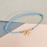 Bratara cu 6 bilute de 3 mm si charm coronita cu inima decupata - Aur Galben 14K - Snur reglabil - 1