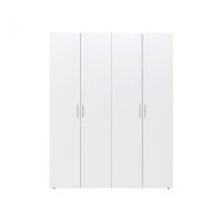 Dulap ALMA L, 4 usi, 6 rafturi, bara de haine, alb, 160x52x203 cm - 1