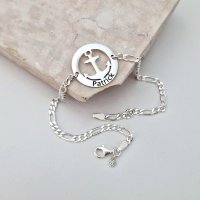 Bratara disc - Ancora si nume personalizat - Argint 925 - bratara barbati cu lant - 1