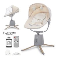 Leagan electric Lorelli Storky pentru bebelusi, Bluetooth, telecomanda, 5 viteze, 0-6 luni, bej - 1
