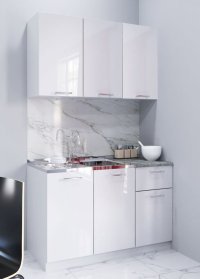 Set de Bucatarie IRIS 120 cm cu 4 Corpuri si Sertar, Blat Termorezistent, Fronturi MDF Alb Ultralucesc - 1