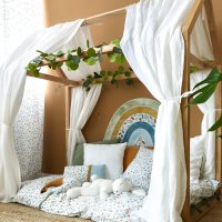 Set 2 baldachine muselina pentru pat tip casuta, Little Amy, Alb, 2x385 cm pentru pat 140x200 cm - 1