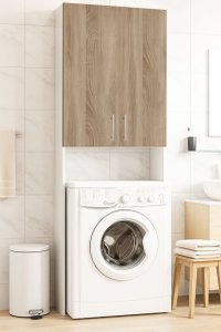 Dulap pentru masina de spalat, 2 usi, alb si sonoma, dimensiuni 64x30x195 cm - 1