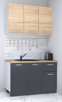 Set de bucatarie GERMANIA 120 cm, 4 corpuri, 1 sertar, blat gros antracit si sonoma - 1
