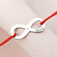 Bratara Infinit din Argint Rodiat cu Diamant Natural si Snur Reglabil - 1