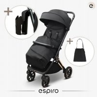 Carucior pentru copii Espiro Flame black 0-22 kg pliabil, cu suspensii, spatar reglabil, geanta, husa pentru picioare si suport pentru pahar - 1