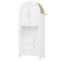 Dulap de depozitare elegant cu arc, 3 sertare si compartiment deschis, Alb, 70x35x180 cm - 1