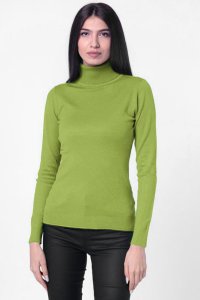 Pulover cu guler inalt, verde oliv - 1