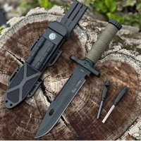 Set de doua cutite cu amnar si ascutitor , 32 cm DEPOX® , teaca multifunctionala, verde military - 4