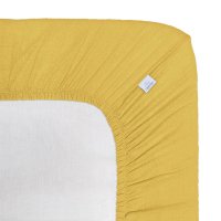 Cearceaf muselina organica, cu elastic, Little Amy, Galben, 80 x 160 cm - 1