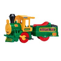 Trenulet electric pentru copii Peg Perego Santa Fe verde 40W cu locomotiva si vagon cu sina, acumulator - 10