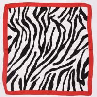 Esarfa patrata animal print alb-negru cu margine rosie - 1