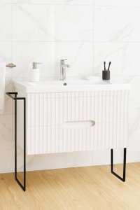 Baza Front MDF cu Lavoar Seria 709, Cadru Metalic, Sertare, 80 cm, Alb - 1