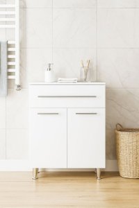 Dulap baie, 2 usi, 1 sertar, alb, 60x30x80 cm - 1
