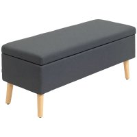 Banca tapițată HOMCOM cu depozitare, 110 x 39 x 45 cm, lemn de cauciuc, gri închis - 1