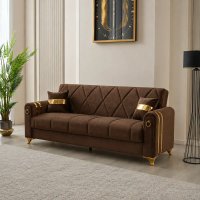 Canapea extensibila Camara cu lada de depozitare, 220x87x93 cm, maro cu detalii aurii - 1