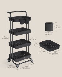 Carucior depozitare, Pataye, Negru, 42.5x35.7x115 cm - 7