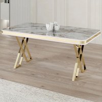 Masa alba cu aspect marmorat Lux, 160 x 80 x 74 cm - 1