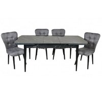 Set masa extensibila cu 4 scaune tapitate Homs marmorat negru 110 x 70 cm - 1