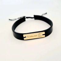 Bratara Placuta gravata cu simbol Proaspeti Parinti si Text - Argint 925 placat cu Aur 18k, piele - 1