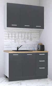 Set de Bucatarie GERMANIA 120 cm cu 4 Corpuri si 3 Sertare, Blat Gros Antracit - 1