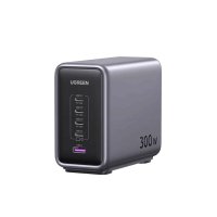 UGREEN Nexode 300W Incarcator Rapid 5-Port PD GaN Fast Charger EU cu cablu USB-C, 4x USB-C si 1x USB-A, Gri - 1