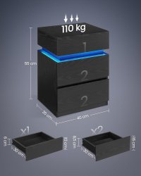Noptiera cu LED Vasagle Negru 40x35x55 cm - 3