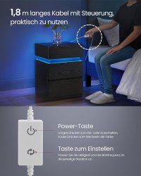 Noptiera cu LED Vasagle Negru 40x35x55 cm - 7