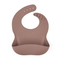 Baveta din silicon Petite&Mars Take&Match, reglabila cu buzunar colector, fara BPA, 6 luni+, Velvet Latte, maro pudrat - 1