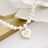 Lantisor cu Perle - Medalionul amintirilor INIMA - Model sirag de perle - Aur Galben 14K - 1