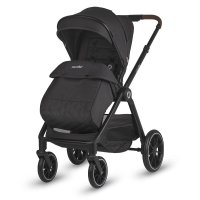 Carucior modular pentru bebelusi 2 in 1 Coccolle Aspen Premium Line, Pliabil, Roti detasabile, Suspensii, Spatar reglabil, Maner ajustabil, Copertina XXL, Husa de picioruse si ploaie, Sarcina maxima 22 kg, Standard de siguranta EN 1888, Jet Black - 1