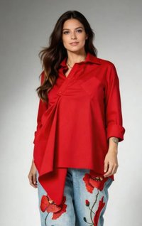 Camasa premium dama rosie asimetrica cu drapaj elegant si croi lejer - 1