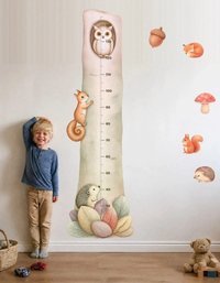 Metru de crestere pentru copii Copacul cu bufnita, autocolant textil Premium repozitionabil, 47x142 cm - 4