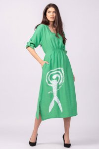 Rochie Verde din Vascoza cu Elastic Sub Bust si Imprimeu - 1
