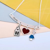 Lantisor personalizat si decorat cu email colorat - Pandantiv bara cu 3 piese atasate - Argint 925 - 1