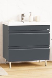 Set Baza front MDF si Lavoar seria 786, cu sertare, montat, 80 cm, antracit - 1
