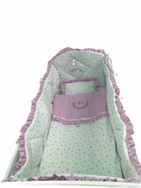 Lenjerie de pat bebelusi brodata Fii binecuvantat ingeras 140x70 cm stelute roz - 1
