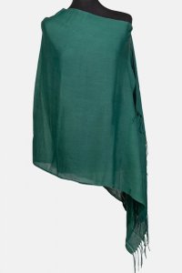 Esarfa dreptunghiulara verde inchis din cashmere subtire, 180 x 70 cm - 1