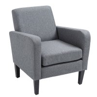 Fotoliu HOMCOM pentru o persoana, relaxare moderna, capitonat, picioare din lemn, material textil, 66 x 72 x 74 cm, Gri deschis - 1