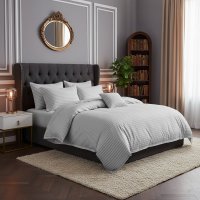Lenjerie Somnart pentru pat dublu cu 4 piese, cearceaf pat clasic 240 x 260 cm, cearceaf pilota 200 x 230 cm, 2 fete de perne 50 x 70 cm, din bumbac damasc gri - 2