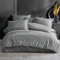 Lenjerie Somnart pentru pat dublu cu 4 piese, cearceaf pat clasic 240 x 260 cm, cearceaf pilota 200 x 230 cm, 2 fete de perne 50 x 70 cm, din bumbac damasc gri - 1