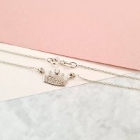 Lantisor cu pandantiv fermecat - Coronita 13 mm si Diamant natural in casetuta - Argint 925 - 1