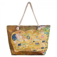 Geanta de plaja textila cu imprimeu Gustav Klimt - Sarutul - 1
